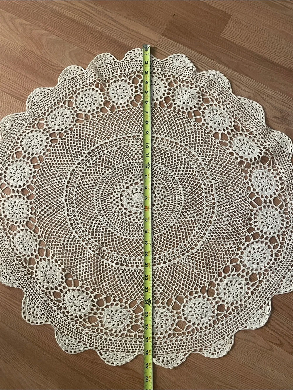 Vintage Hand Crocheted Round Doily  Topper Lace Mat  Ivory